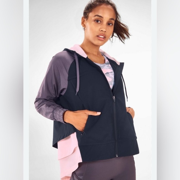 Fabletics Karen Layer Jacket Black Purple Pink size Large, NWOT - Picture 1 of 8